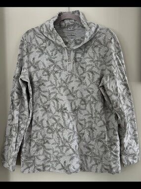L.L. Bean Light Gray Leaf-Print Pullover Hoodie
